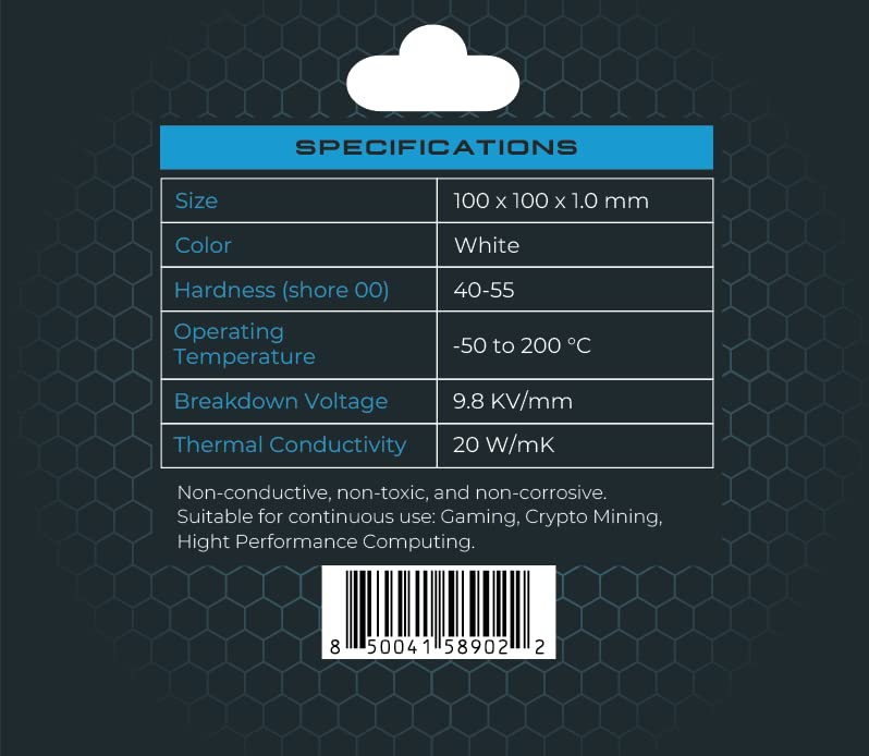 XPC Technologies XPC High Performance 20W/mK Thermal Pad T20 Series, 100 x 100mm, White, 0.5mm to 3.5mm Thickness, Non-Conductive for GPU, Electronics, Computer Parts (1.00mm) - Image 2